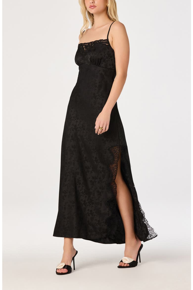 Kristian Lace Trim Floral Jacquard Midi Slipdress, Alternate, color, BLACK