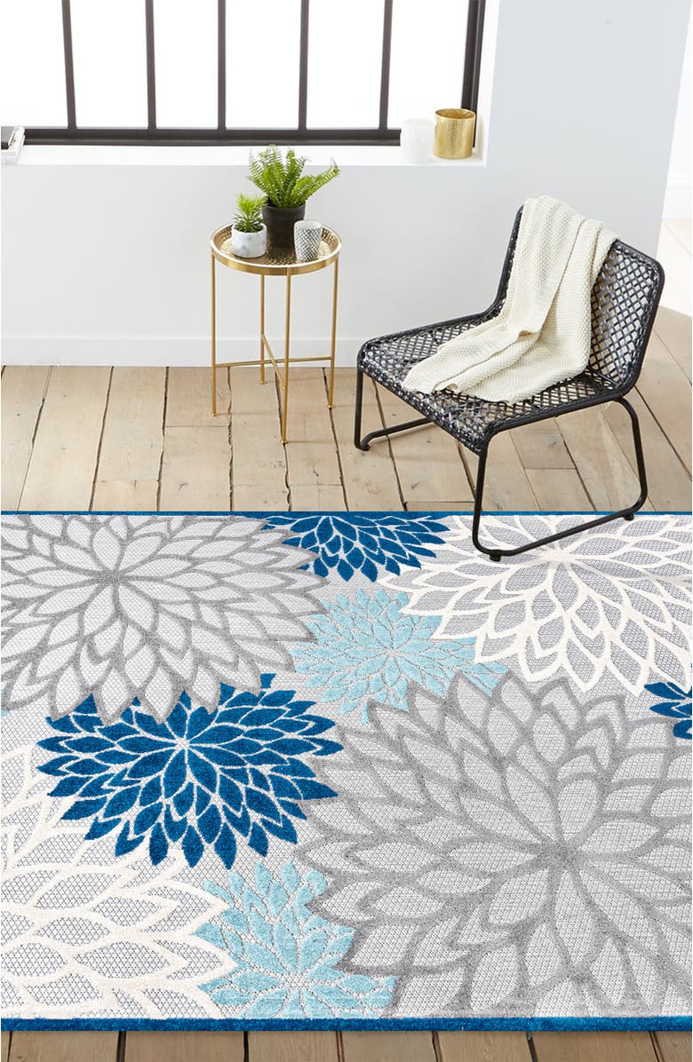 JONATHAN Y Minori Floral High-Low Indoor/Outdoor Area Rug, Alternate, color, Blue/Gray