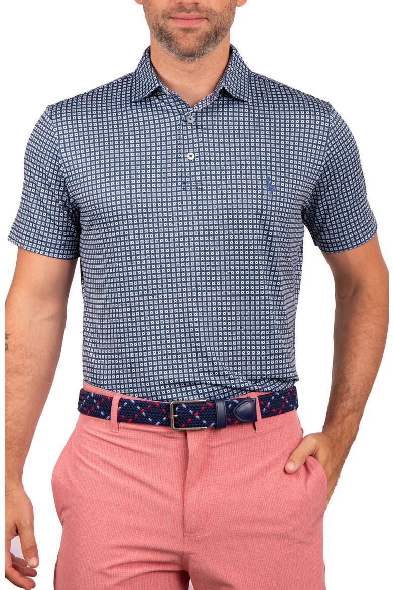 Square Geo Printed Performance Polo, Main, color, NAVY