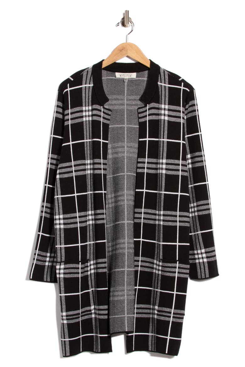 Plaid Open Front Cardigan, Alternate, color, BLACK/ WHITE