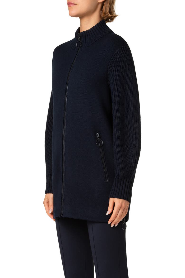 Stretch Merino Wool Bomber Cardigan, Alternate, color, NAVY