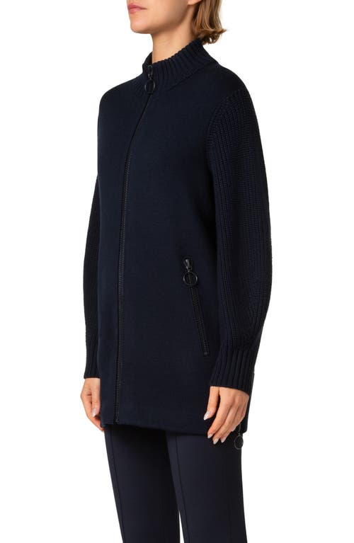 Akris Punto Stretch Merino Wool Bomber Cardigan In Navy