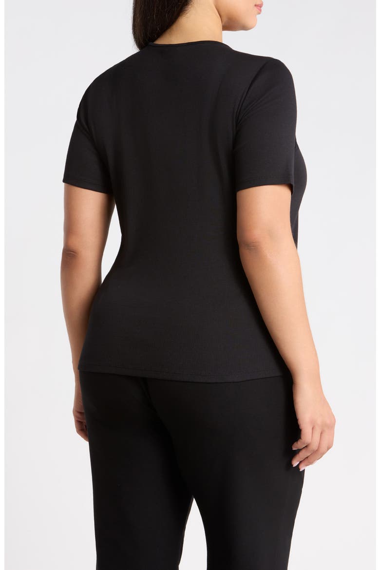 Rib Knit Stretch Organic Cotton Crewneck Top, Alternate, color, BLACK