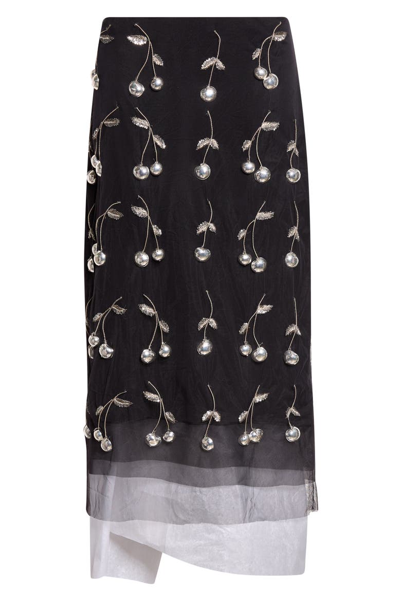 Cherry Embellished Layered Tulle Skirt, Alternate, color, BLACK
