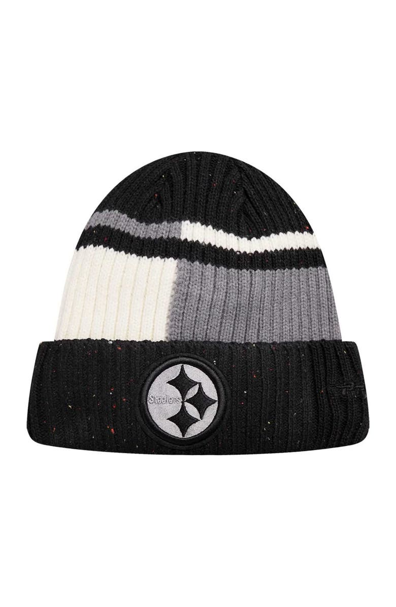 PRO STANDARD Men's Pro Standard Black/White Pittsburgh Steelers Speckled Cuffed Knit Hat, Main, color, Black