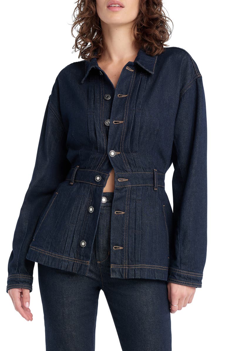 Favorite Daughter The Jade Pintuck Denim Jacket, Main, color, Oxford