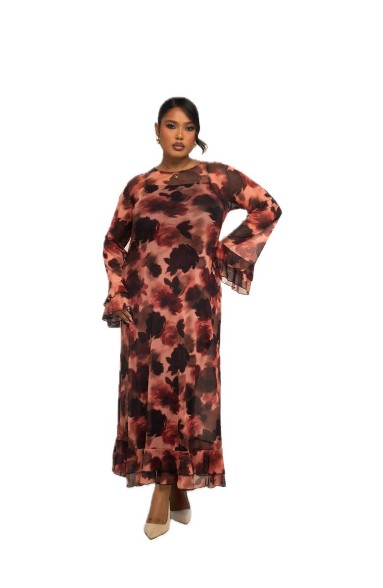 FASHION-SZN CURVE Long Sleeved Floral Mesh Maxi Dress, Main, color, 