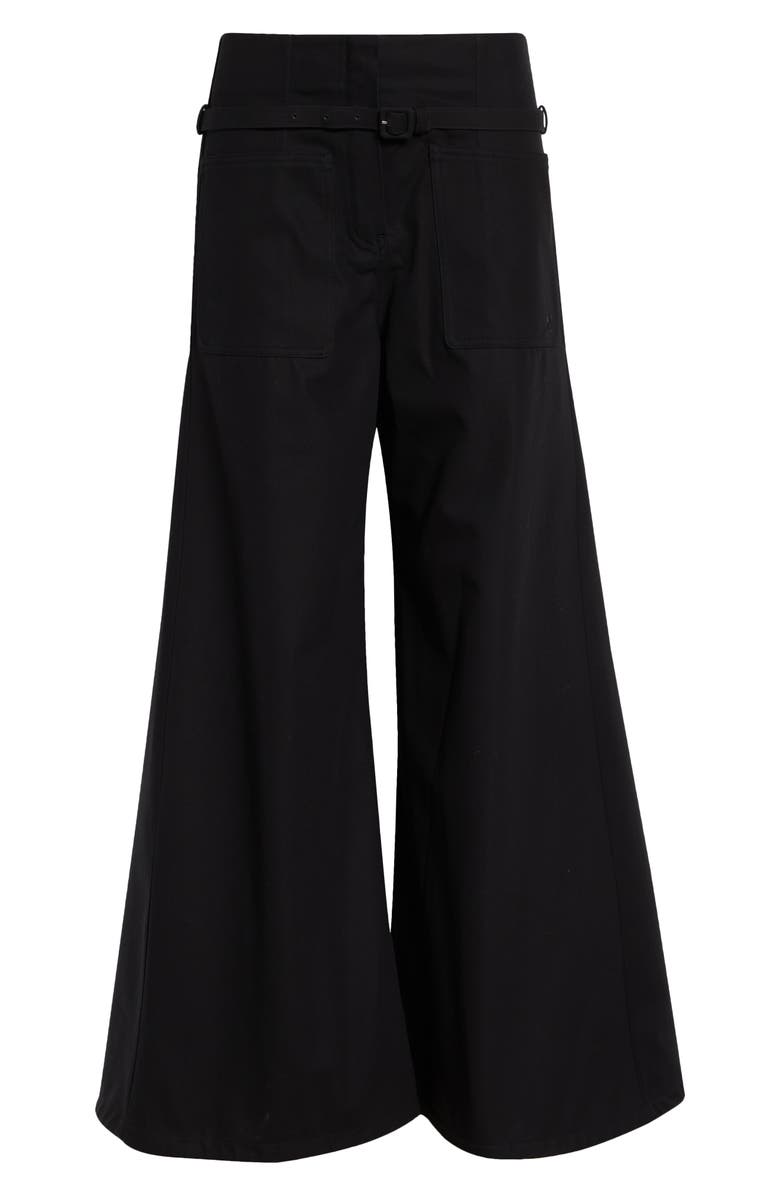 Courrèges Cotton Canvas Palazzo Pants, Main, color, Black