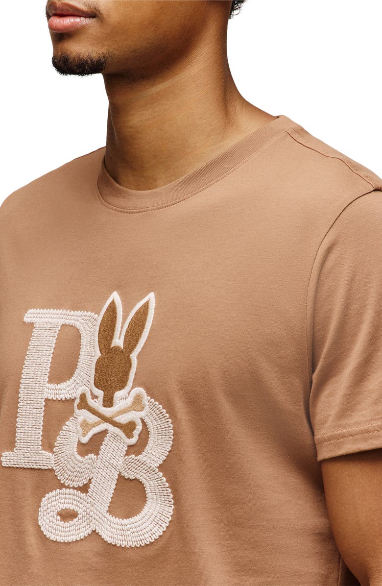 Psycho Bunny Caine Embroidered Pima Cotton T-Shirt, Alternate, color, Toasted Coconut