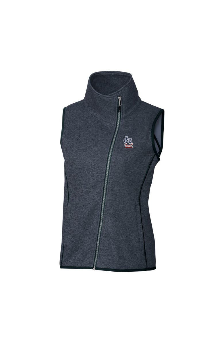 Cutter & Buck Women's Cutter & Buck Heather Navy St. Louis Cardinals Americana Logo Mainsail Sweater-Knit Full-Zip Asymmetrical Vest, Alternate, color, 