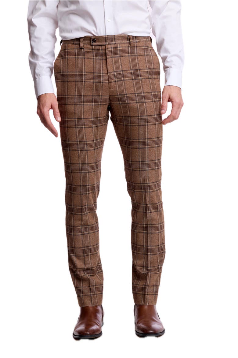 Downing Slim Fit Plaid Dress Pants, Main, color, BROWN TAN PLAID