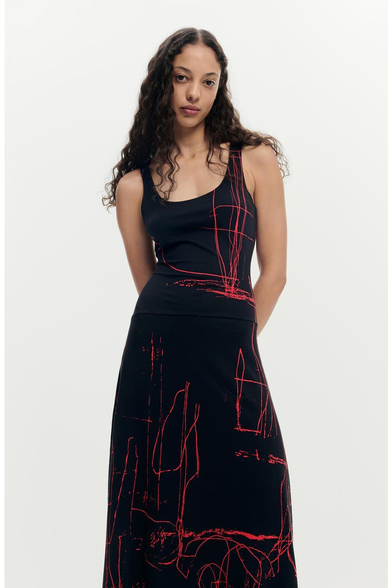 Abstract Print Sleeveless Dress, Alternate, color, BLACK
