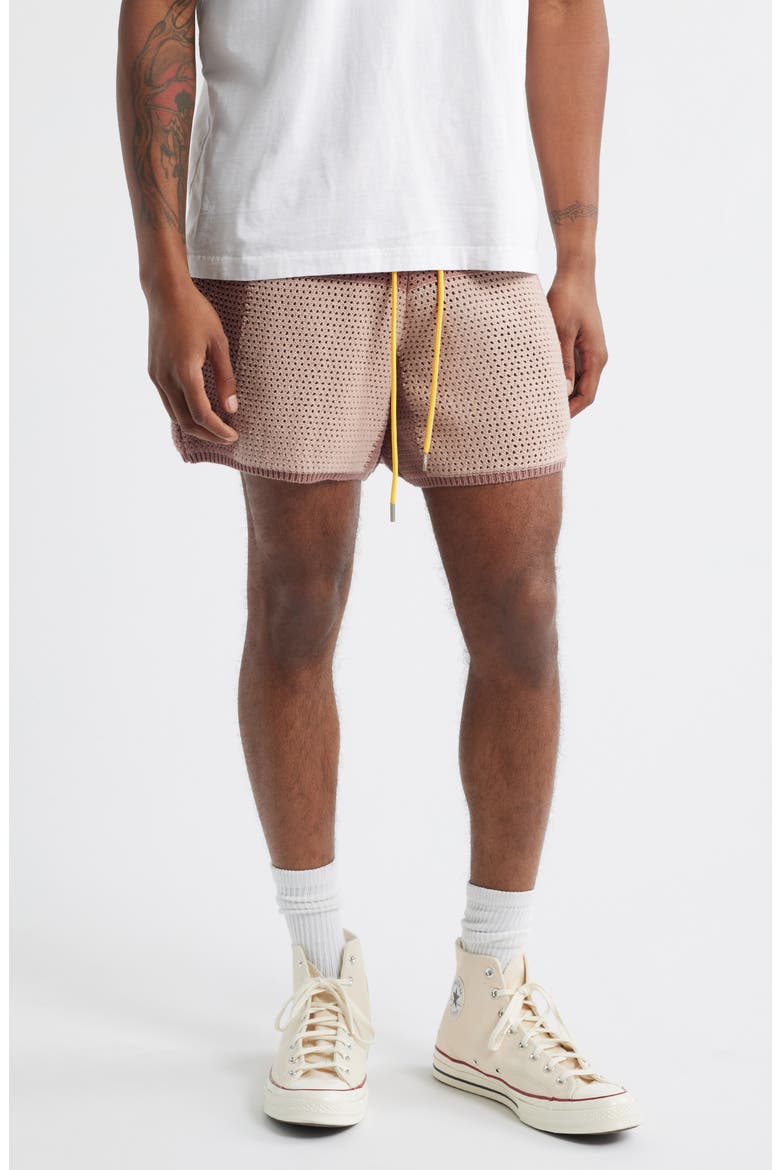Checker Patchwork Mesh Knit Shorts, Main, color, MAUVE