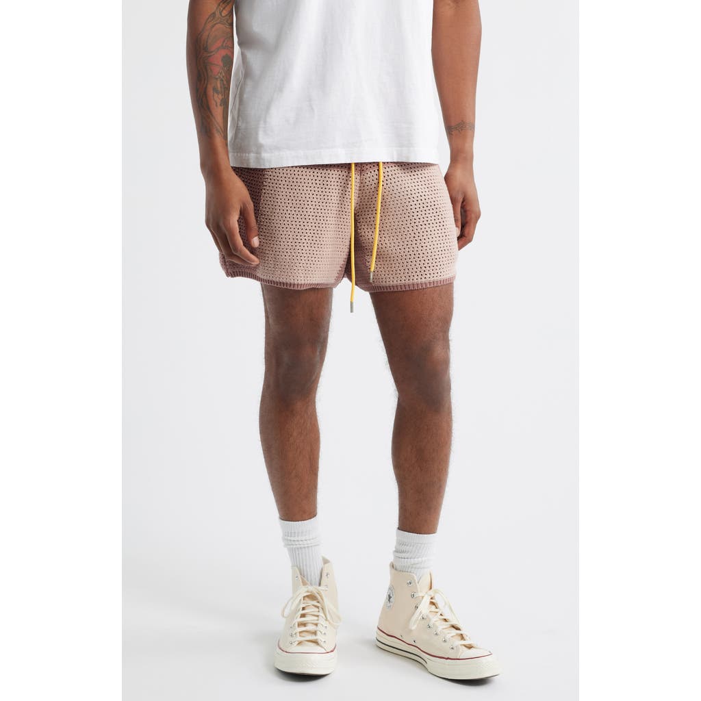DIET STARTS MONDAY Checker Patchwork Mesh Knit Shorts in Mauve  product