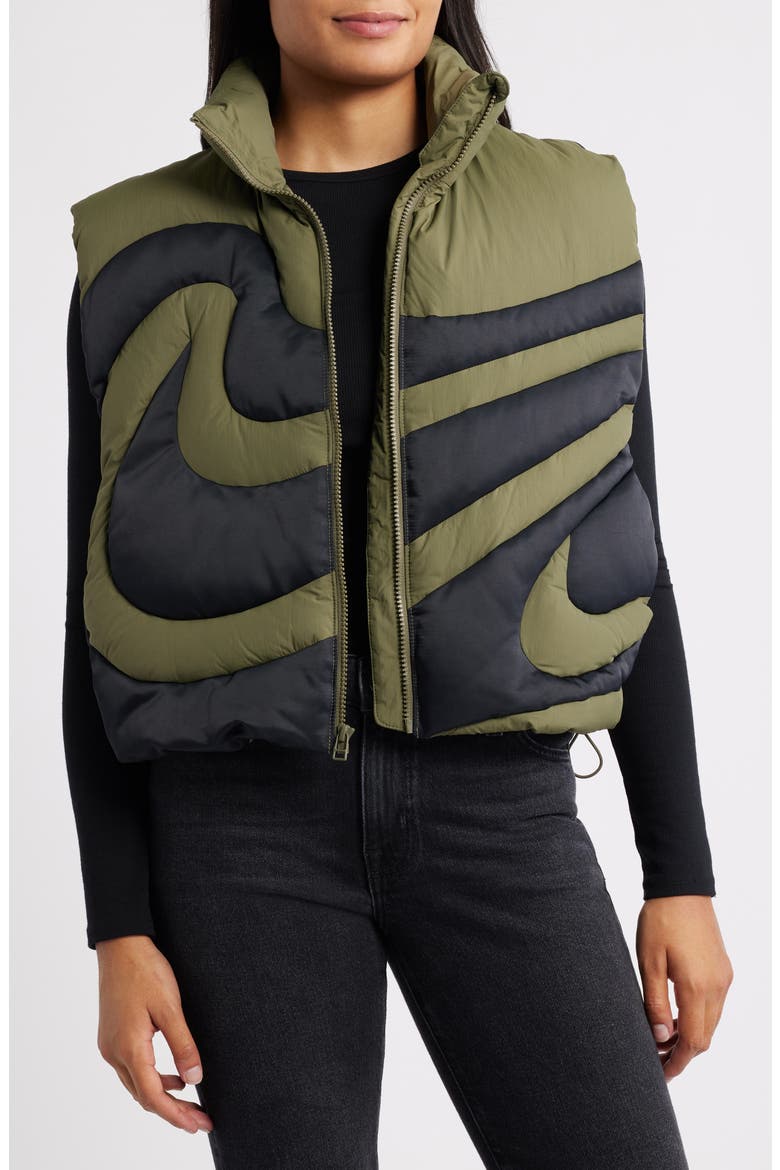 Swoosh Down Vest, Alternate, color, OLIVE/ BLACK
