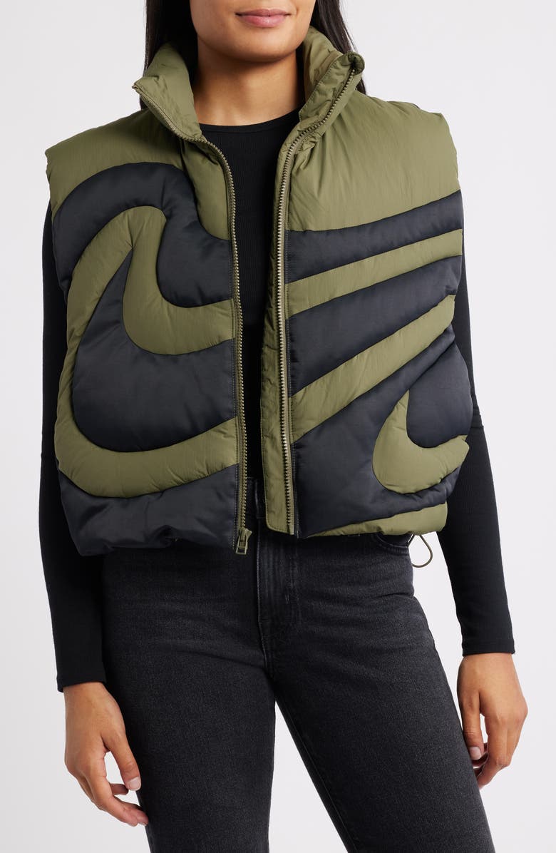 Nike Swoosh Down Vest, Alternate, color, Olive/ Black