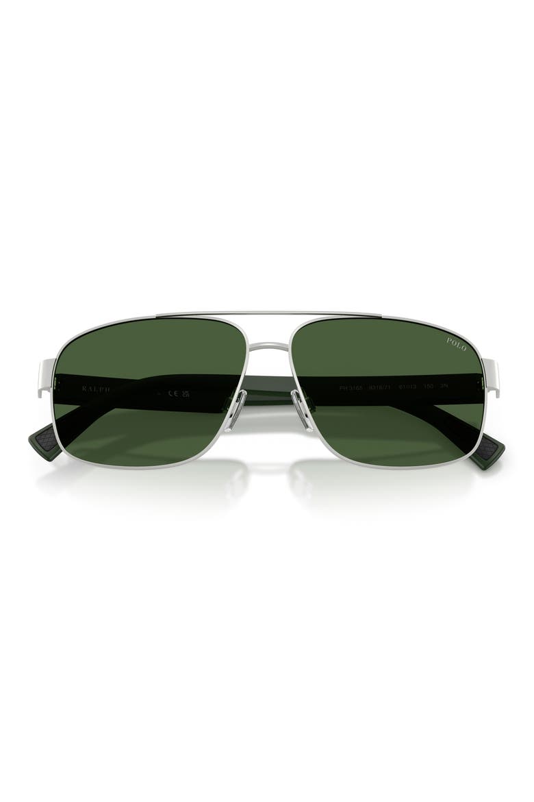 61mm Pilot Sunglasses, Alternate, color, SEMISHINY SILVER / DARK GREEN