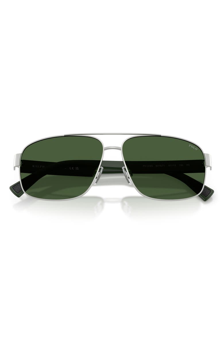 Polo Ralph Lauren 61mm Pilot Sunglasses, Alternate, color, Semishiny Silver / Dark Green