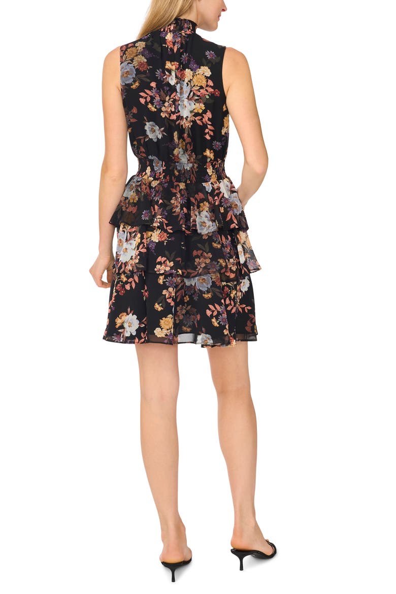 Floral Smocked Waist Tiered Minidress, Alternate, color, RICH BLACK