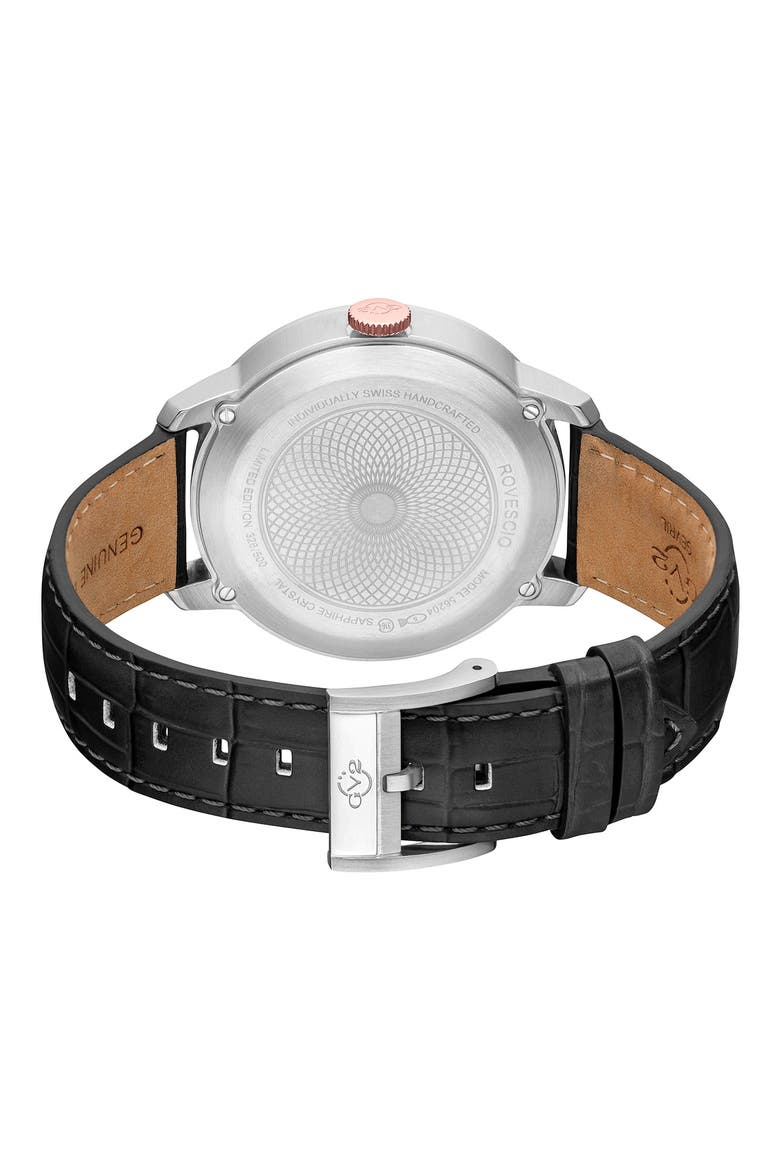 Men's Rovescio Croc Embossed Leather Strap Watch, 42mm, Alternate, color, BLACK