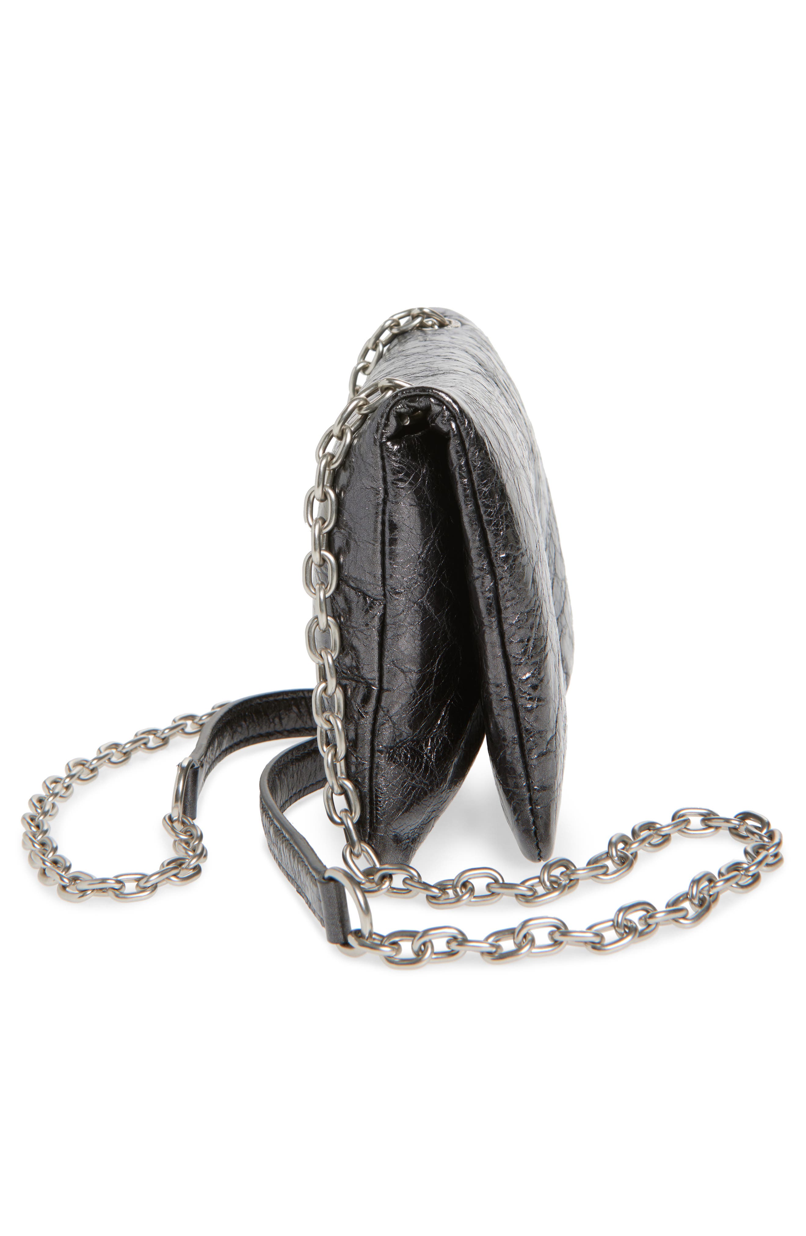 Balenciaga Mini Monaco Crinkle Metallic Leather Crossbody Bag, Alternate, color, 
