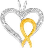 Haus of Brilliance Silver Two Toned 1/25 cttw Diamond Heart-Ribbon Pendant Necklace