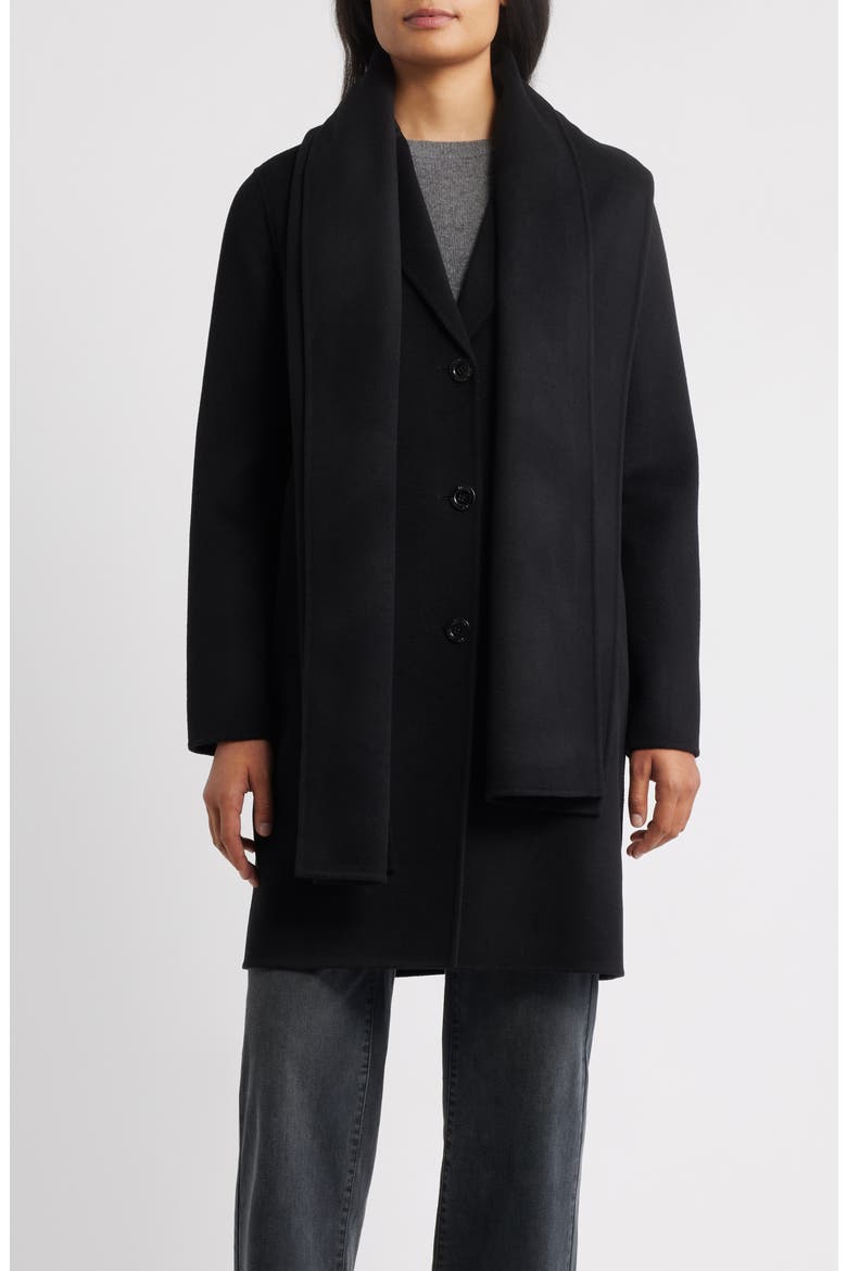 Wool Blend Coat with Removable Scarf, Alternate, color, BLACK