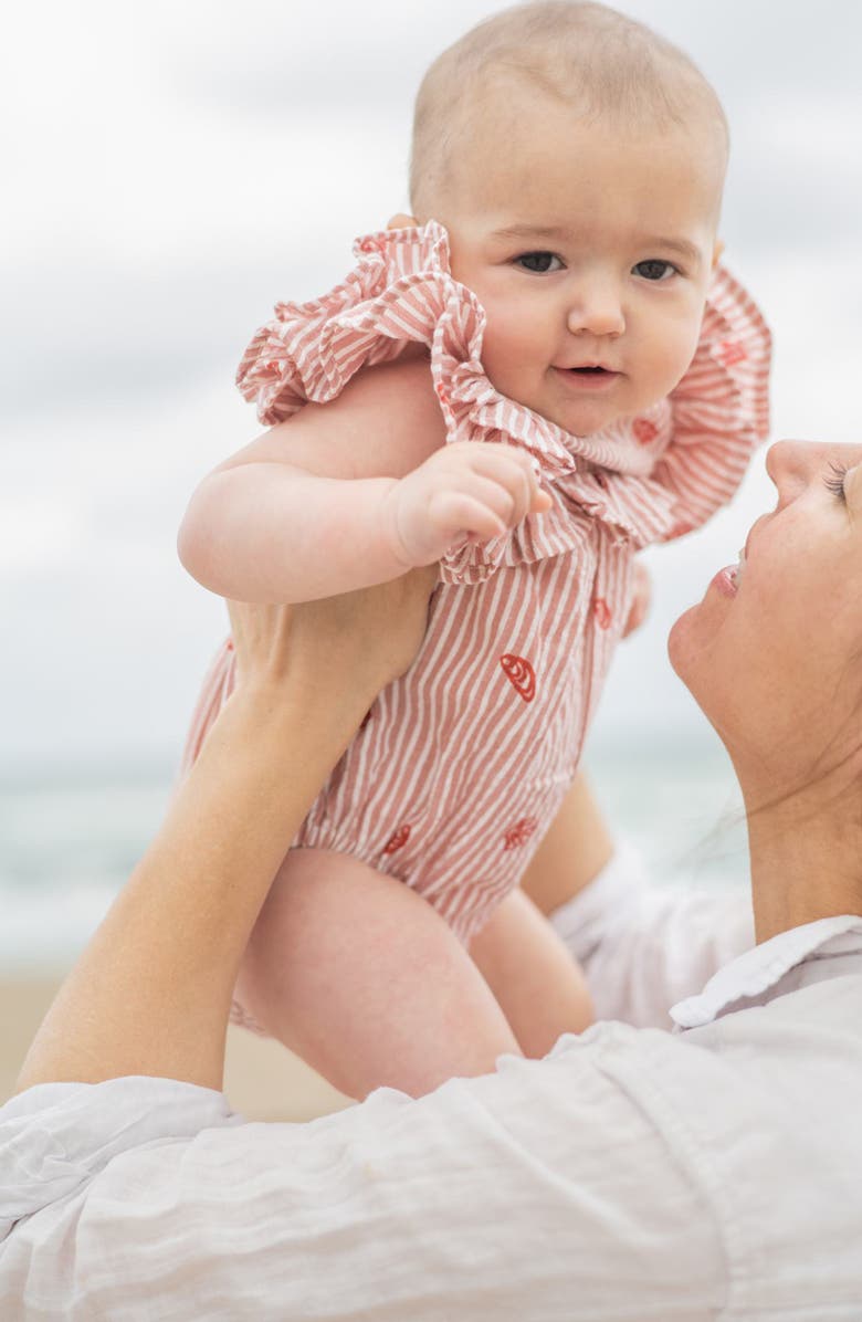 Pehr Stripe Organic Cotton Bubble Romper, Alternate, color, Shell Belle