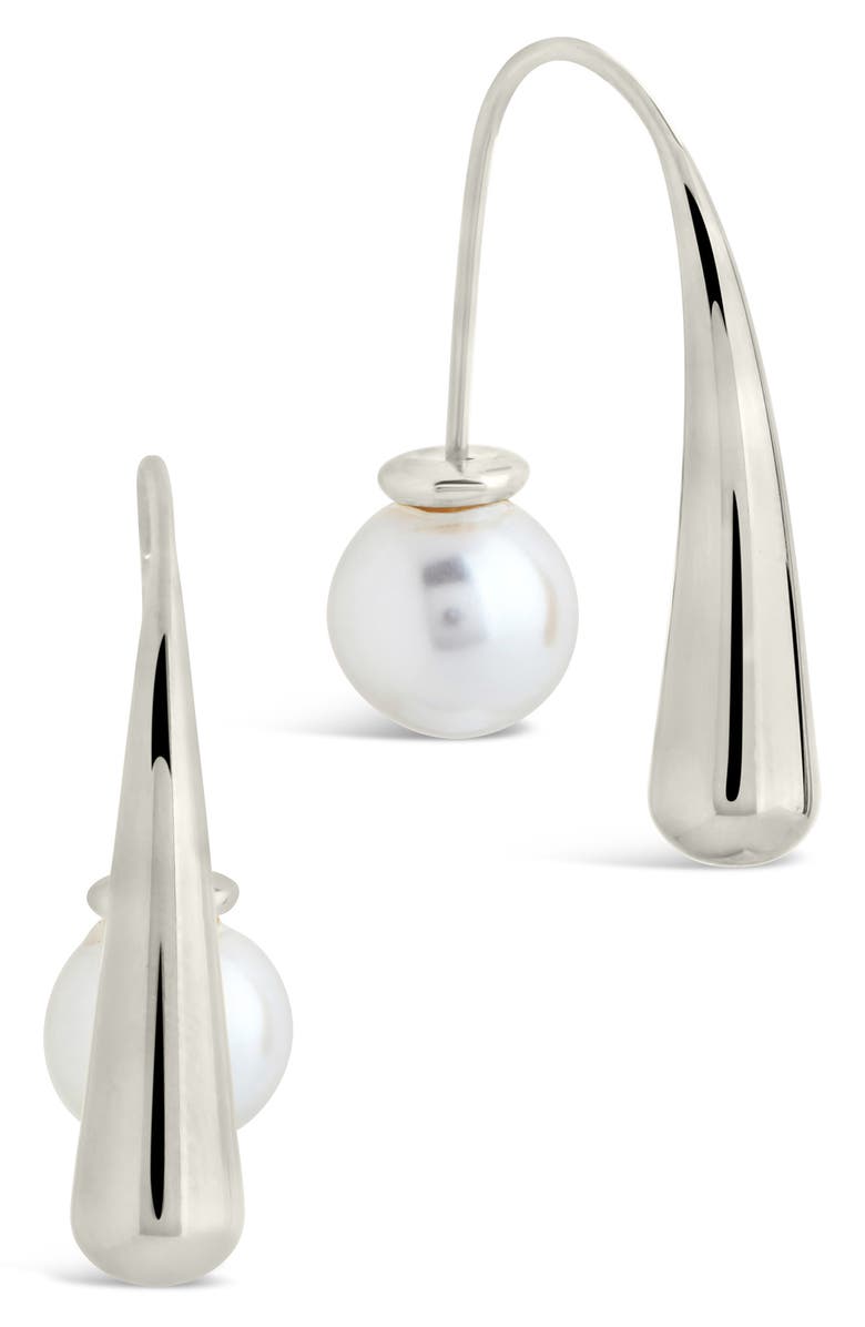 Sterling Forever Heidi 7.5–8mm Pearl Threader Earrings, Main, color,