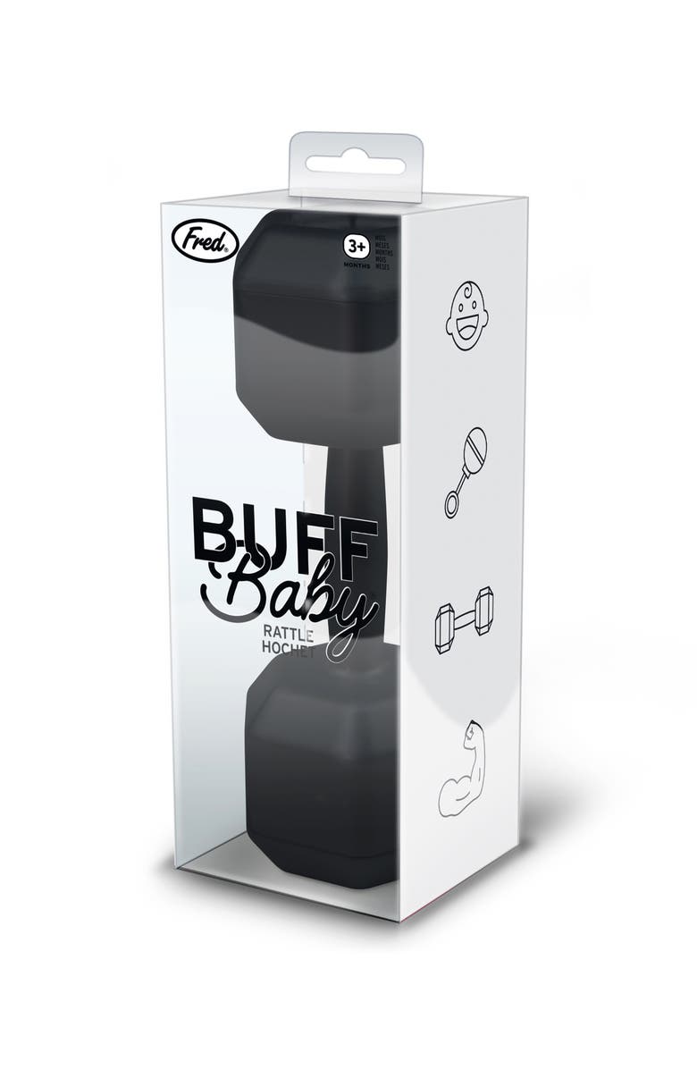 Fred & Friends Buff Baby Barbell Rattle, Alternate, color, Black