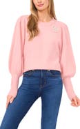 CeCe Faux Pearl Heart Embellished Crewneck Sweater