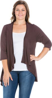 24seven Comfort Apparel Elbow Length Sleeve Open Cardigan