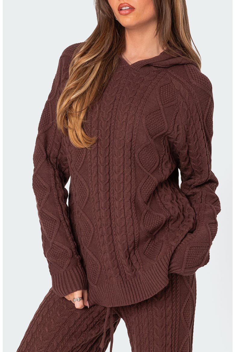Jelena Cable Knit Hoodie, Alternate, color, BROWN