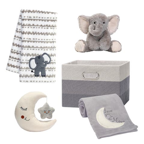 Gray 5-Piece Baby Gift Basket for Baby Shower/Newborn Welcome Home