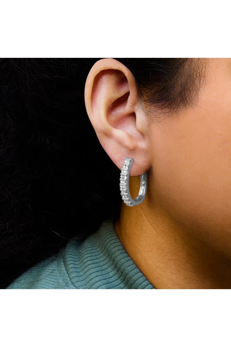 10K Gold 1.0 Cttw Alternating Diamond "U" Hoop Earrings, Alternate, color, White