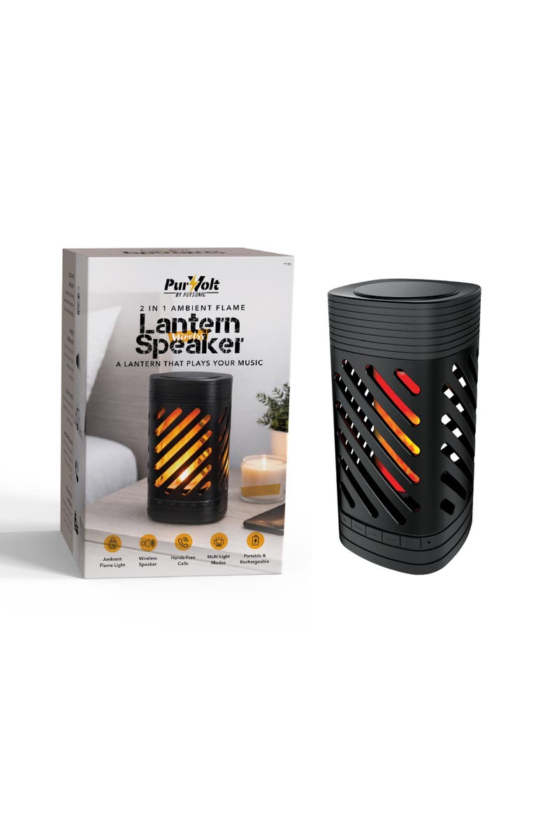 2-in-1 Ambient Flame Lantern Speaker, Main, color, Black