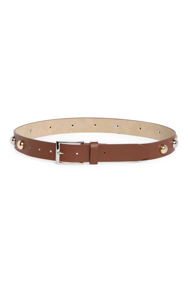 Studded Faux Leather Belt, Main, color, COGNAC