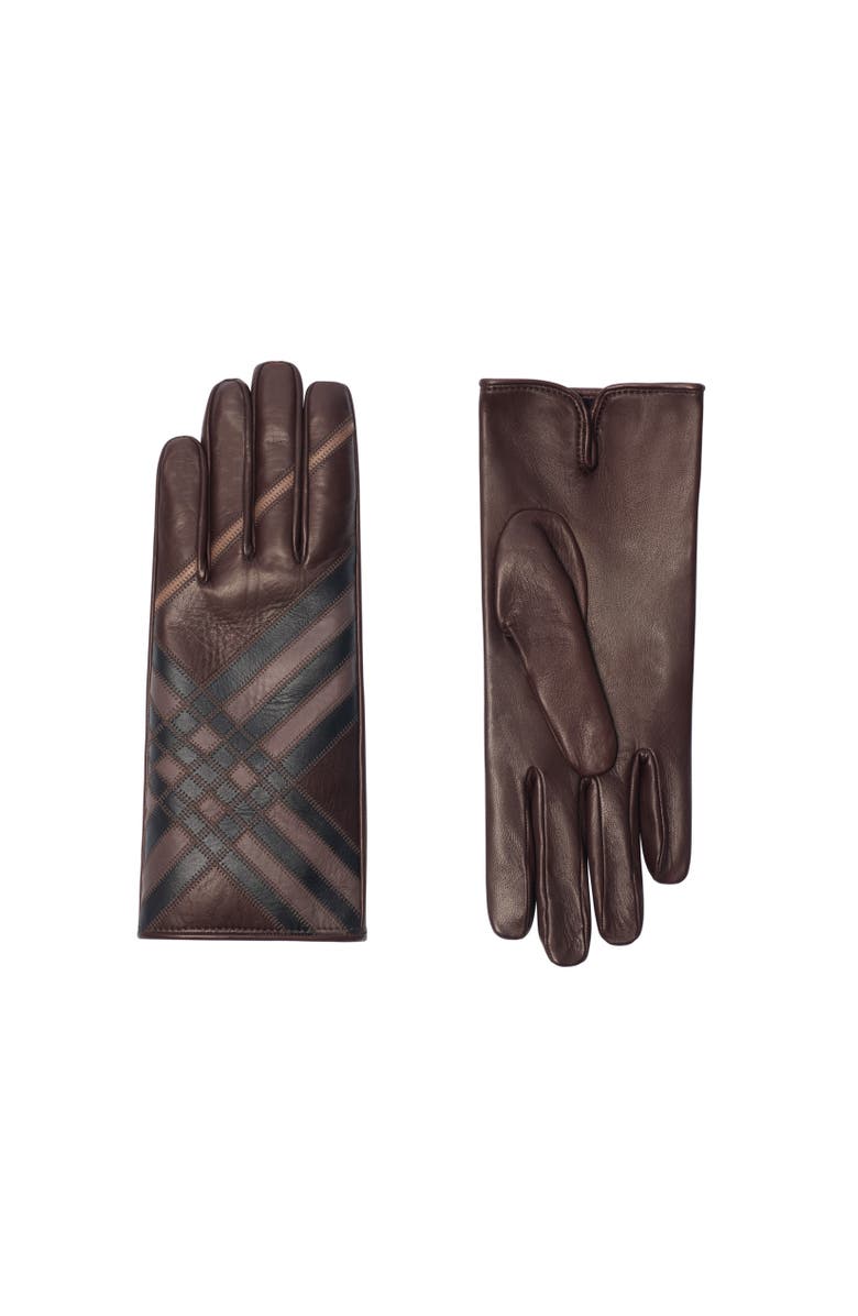 Burberry Check Intarsia Leather Gloves, Alternate, color, 