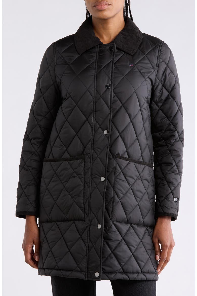 Faux Fur Collar Quilted Coat, Alternate, color, BROWN CHECK