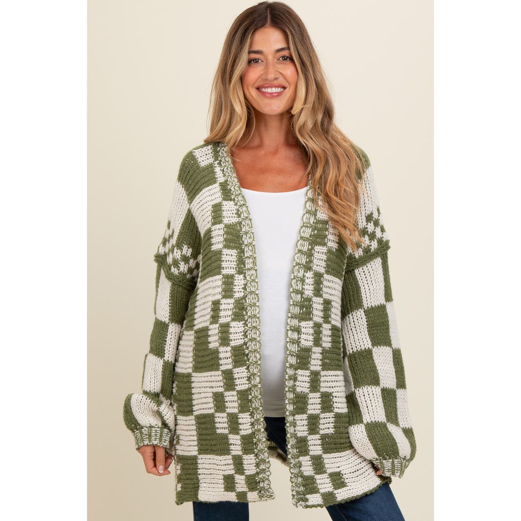 Pinkblush Mixed Check Pattern Chunky Cardigan In Green