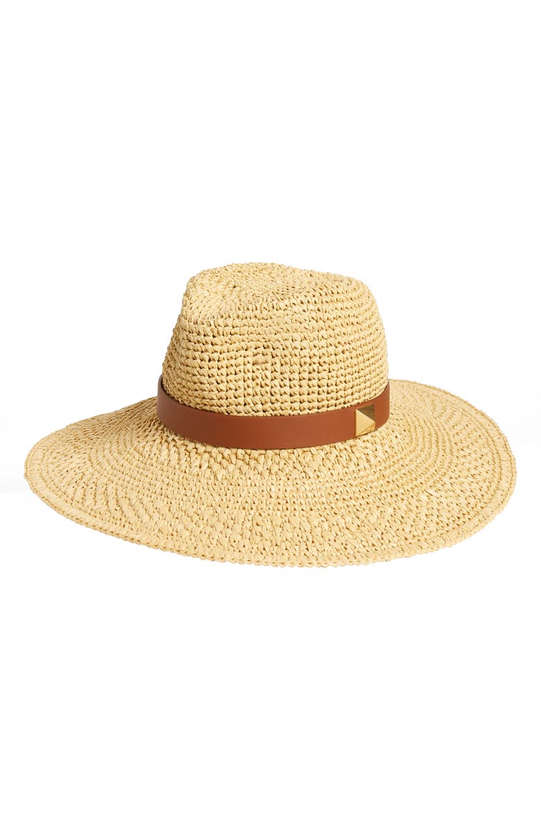 Valentino Garavani Roman Stud Straw Fedora, Main, color,