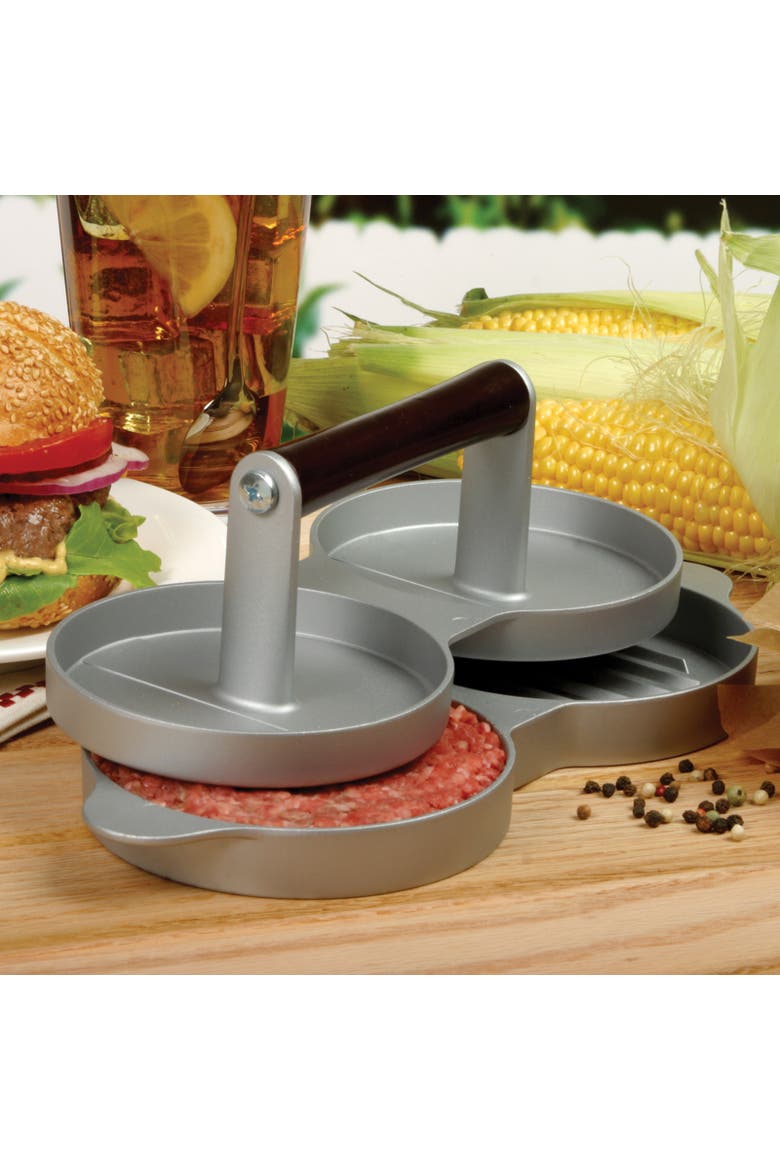 Nonstick Cast Aluminum Double Hamburger Press, Alternate, color, Silver