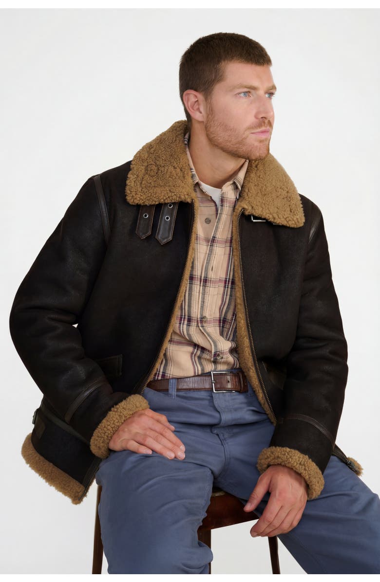 Furniq UK Frederick Shearling Aviator Jacket, Alternate, color, Brown