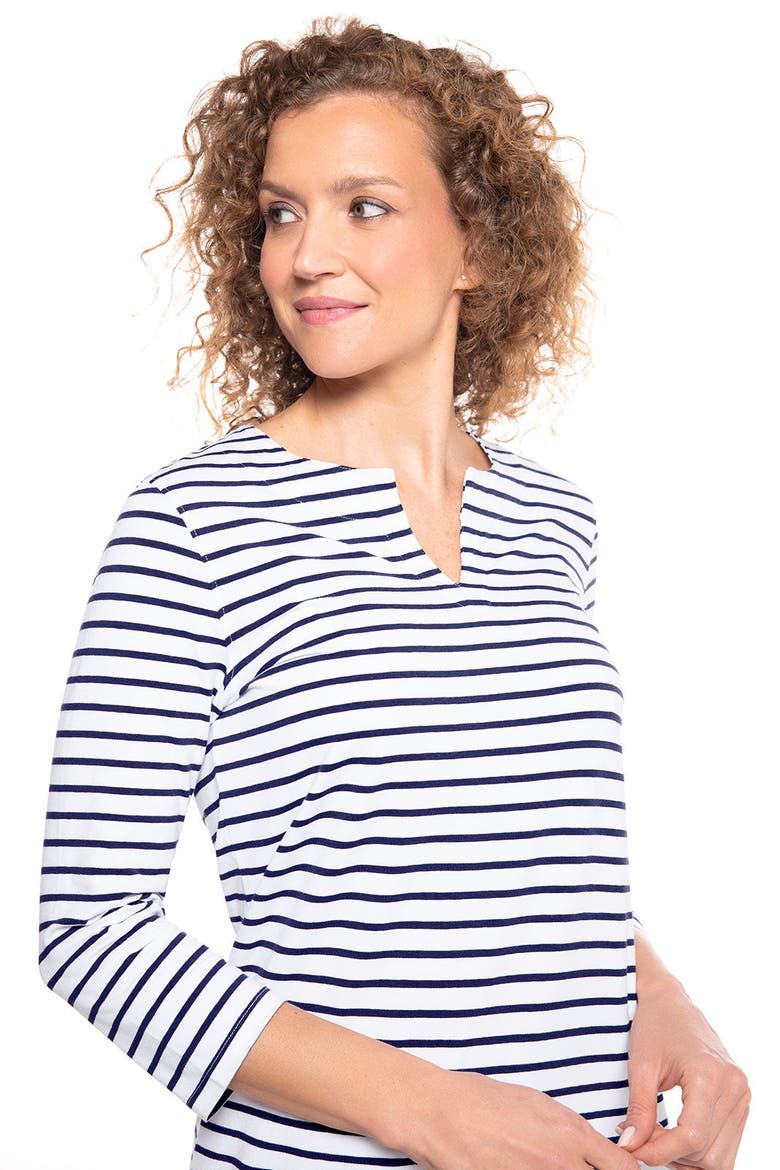 Oceanside Tunic Dress with 3/4 Sleeve, UPF 50+ Sun Protection, Alternate, color, White/Navy Stripe