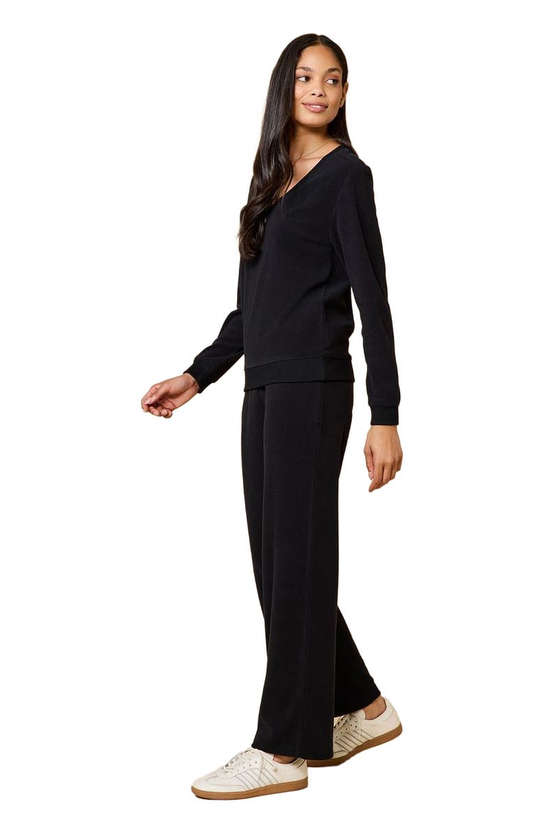 Softies Vintage Velvet V-Neck with Wide Leg Pant, Alternate, color, Black