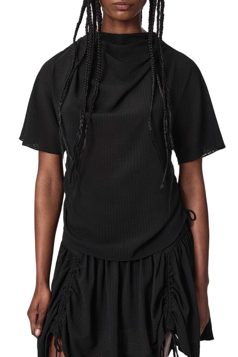Leslie Check Side Tie Top, Main, color, BLACK