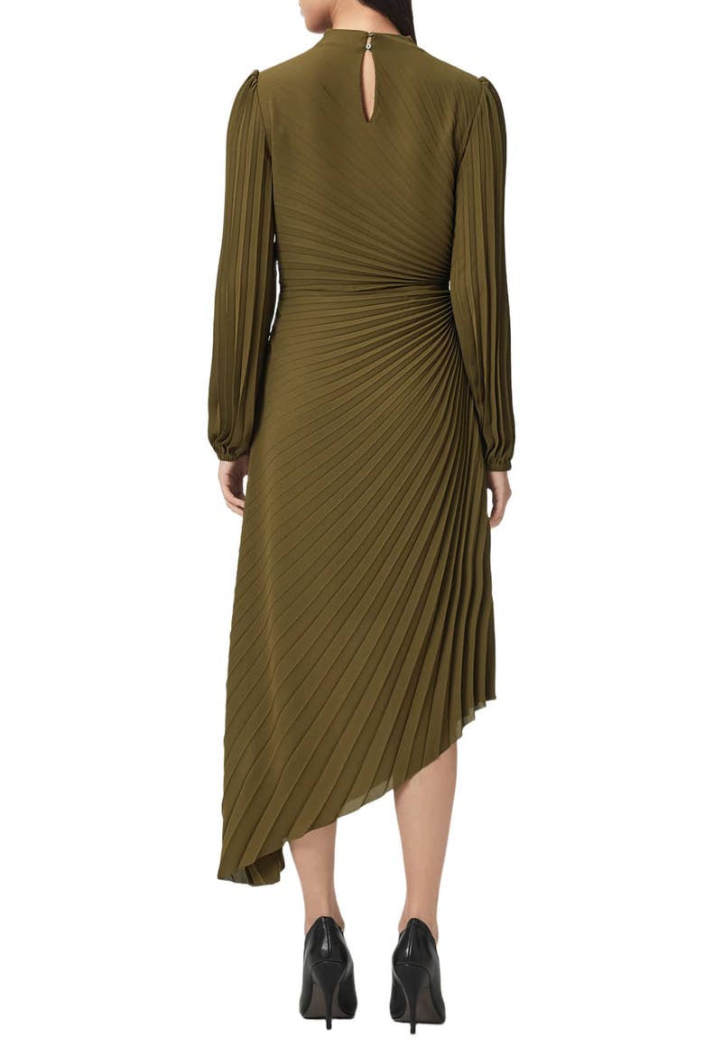 Milena Pleated Long Sleeve Asymmetric Dress, Alternate, color, OLIVE KHAKI GREEN