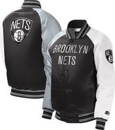 STARTER Youth Starter Black Brooklyn Nets Raglan Full-Snap Varsity Jacket