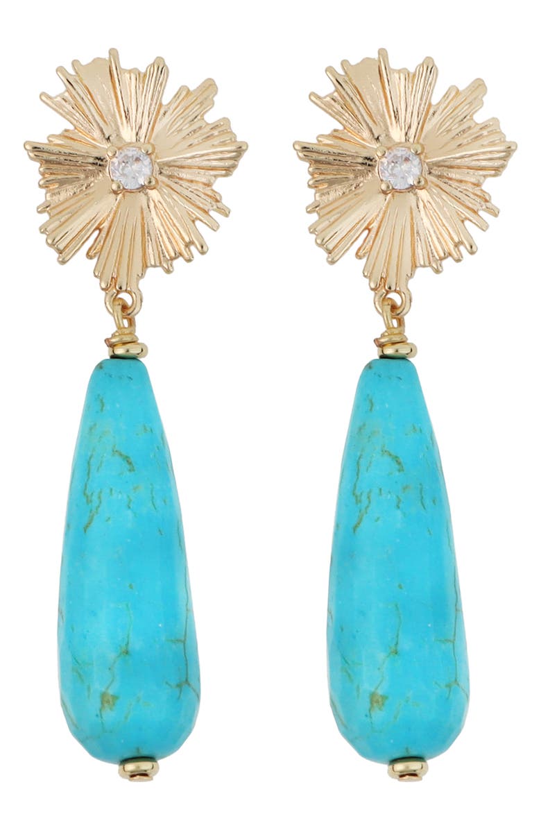Panacea Burst Turquoise Drop Earrings, Main, color, 