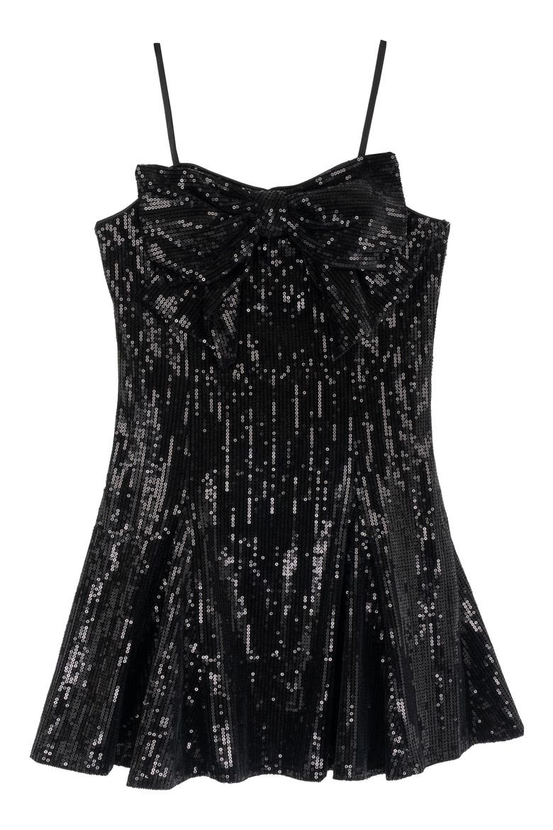 Kids' Sequin Bow Fit & Flare Dress, Main, color, BLACK